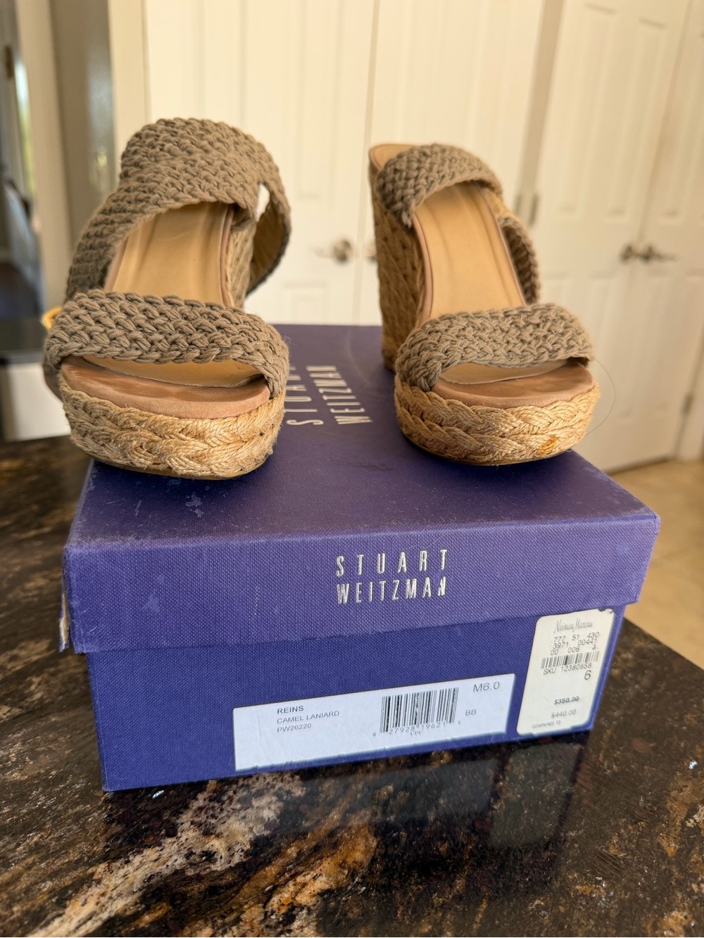 Stuart Weitzman Braided Tan Espadrille Wedge Sandals